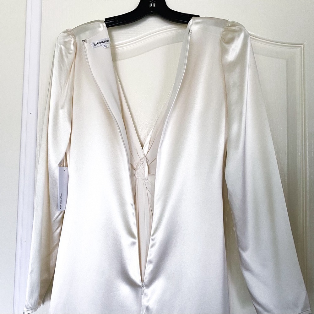 Reformation Dress Delphi Silk Slit Long-Sleeve Wedding‎ Maxi Ivory 2 FLAW - Picture 10 of 14
